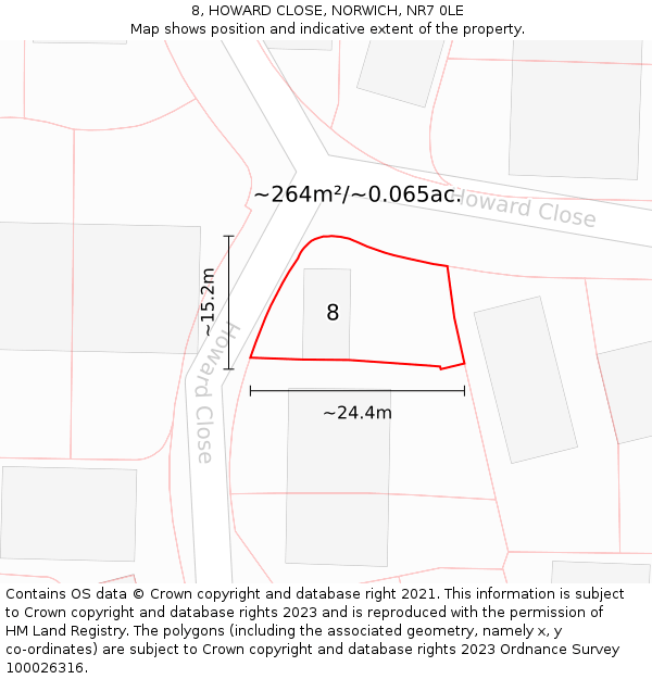 8, HOWARD CLOSE, NORWICH, NR7 0LE: Plot and title map