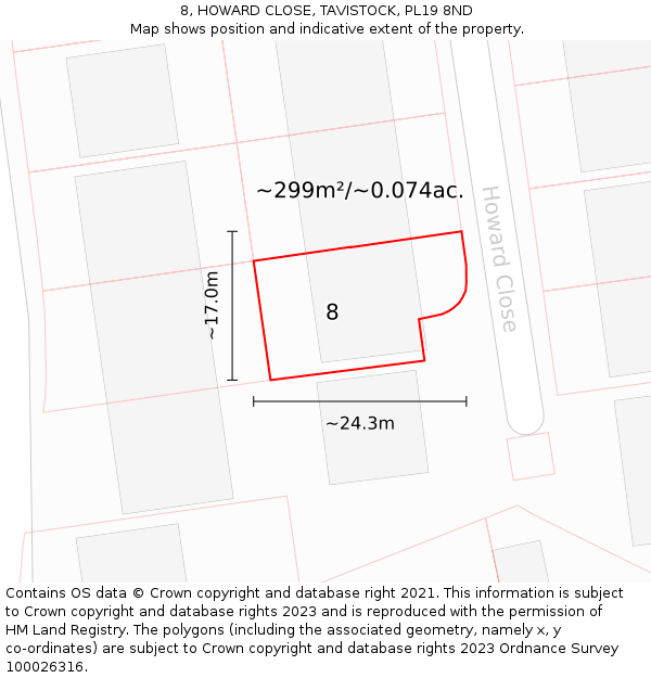8, HOWARD CLOSE, TAVISTOCK, PL19 8ND: Plot and title map