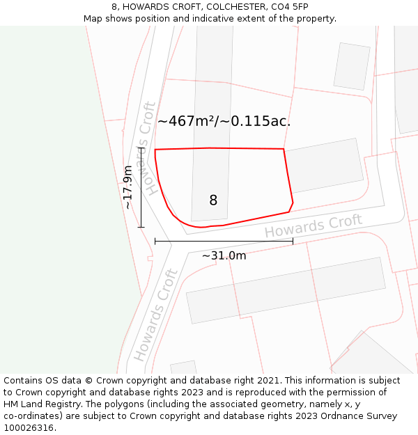 8, HOWARDS CROFT, COLCHESTER, CO4 5FP: Plot and title map
