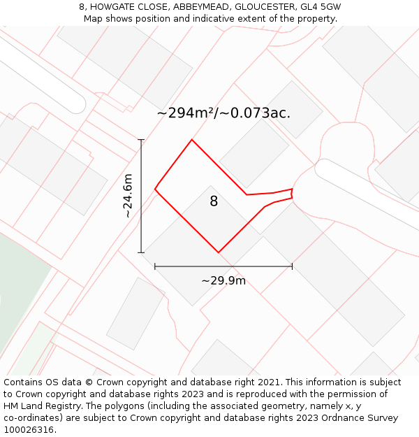 8, HOWGATE CLOSE, ABBEYMEAD, GLOUCESTER, GL4 5GW: Plot and title map