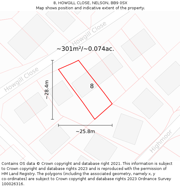 8, HOWGILL CLOSE, NELSON, BB9 0SX: Plot and title map