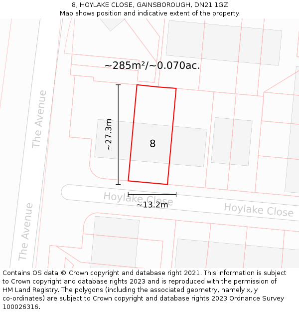 8, HOYLAKE CLOSE, GAINSBOROUGH, DN21 1GZ: Plot and title map