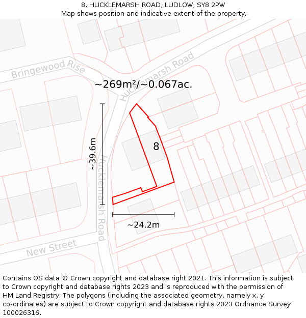 8, HUCKLEMARSH ROAD, LUDLOW, SY8 2PW: Plot and title map