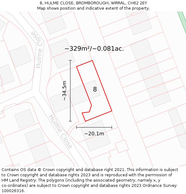 8, HULME CLOSE, BROMBOROUGH, WIRRAL, CH62 2EY: Plot and title map