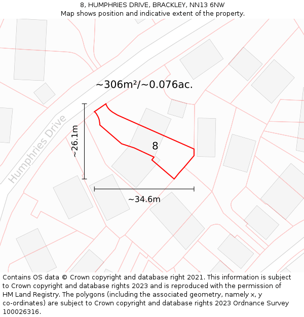 8, HUMPHRIES DRIVE, BRACKLEY, NN13 6NW: Plot and title map