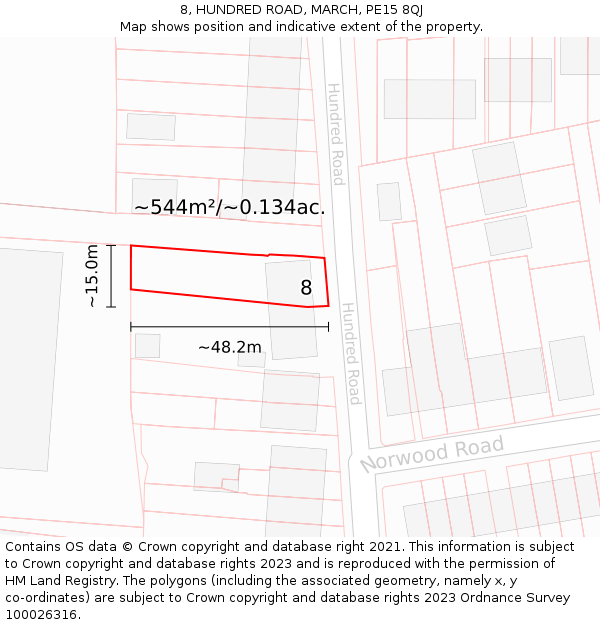 8, HUNDRED ROAD, MARCH, PE15 8QJ: Plot and title map