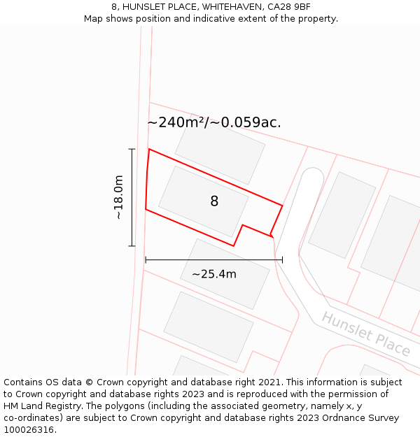 8, HUNSLET PLACE, WHITEHAVEN, CA28 9BF: Plot and title map