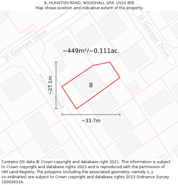 8, HUNSTON ROAD, WOODHALL SPA, LN10 6PE: Plot and title map
