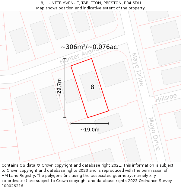 8, HUNTER AVENUE, TARLETON, PRESTON, PR4 6DH: Plot and title map