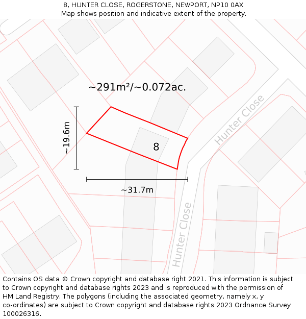 8, HUNTER CLOSE, ROGERSTONE, NEWPORT, NP10 0AX: Plot and title map