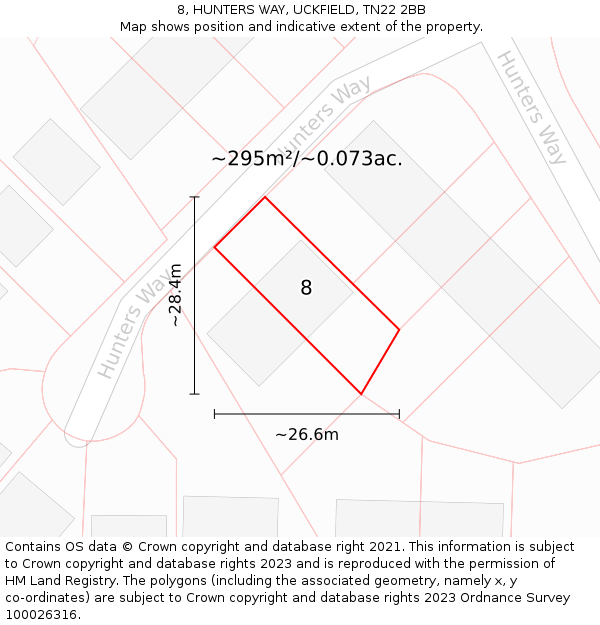 8, HUNTERS WAY, UCKFIELD, TN22 2BB: Plot and title map