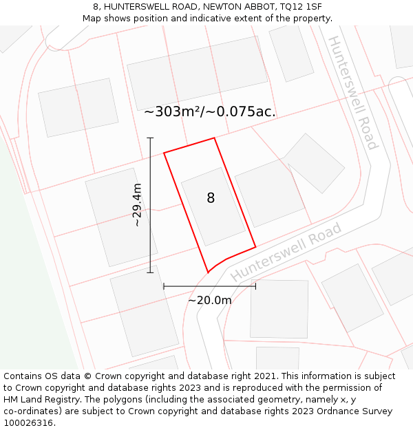 8, HUNTERSWELL ROAD, NEWTON ABBOT, TQ12 1SF: Plot and title map