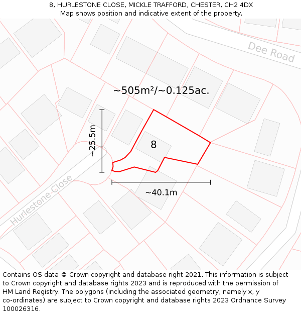 8, HURLESTONE CLOSE, MICKLE TRAFFORD, CHESTER, CH2 4DX: Plot and title map