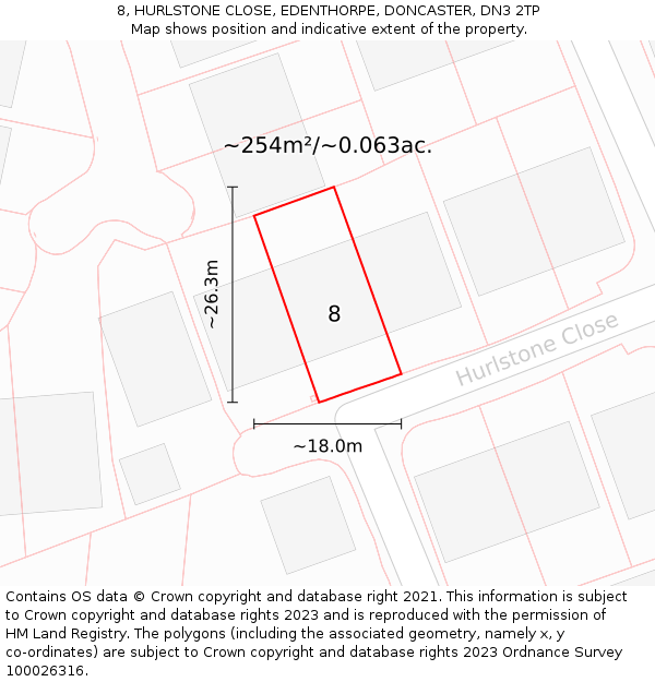 8, HURLSTONE CLOSE, EDENTHORPE, DONCASTER, DN3 2TP: Plot and title map