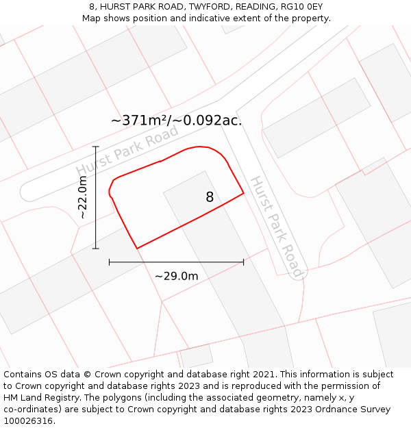 8, HURST PARK ROAD, TWYFORD, READING, RG10 0EY: Plot and title map