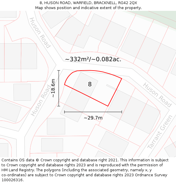 8, HUSON ROAD, WARFIELD, BRACKNELL, RG42 2QX: Plot and title map