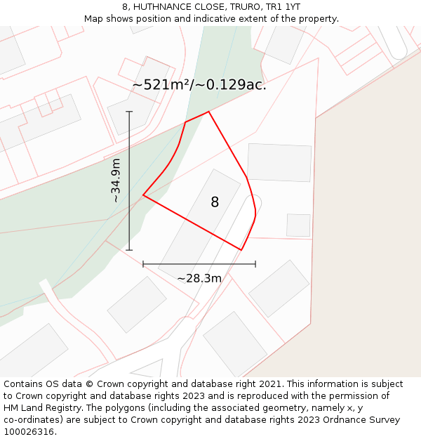 8, HUTHNANCE CLOSE, TRURO, TR1 1YT: Plot and title map