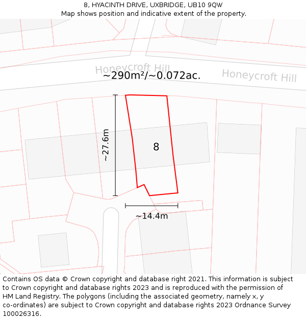 8, HYACINTH DRIVE, UXBRIDGE, UB10 9QW: Plot and title map