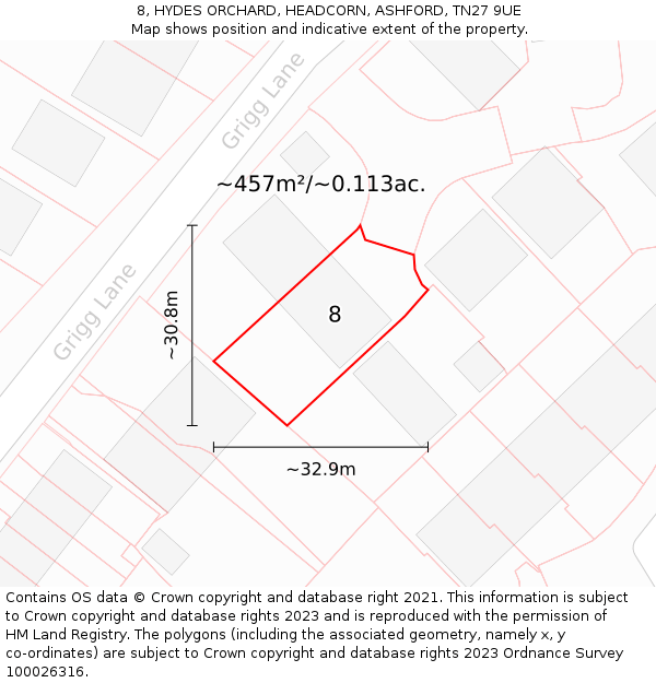 8, HYDES ORCHARD, HEADCORN, ASHFORD, TN27 9UE: Plot and title map
