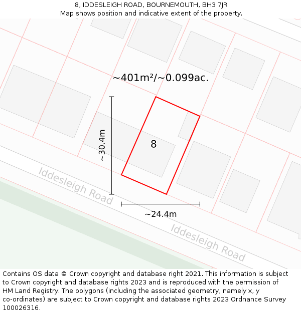 8, IDDESLEIGH ROAD, BOURNEMOUTH, BH3 7JR: Plot and title map