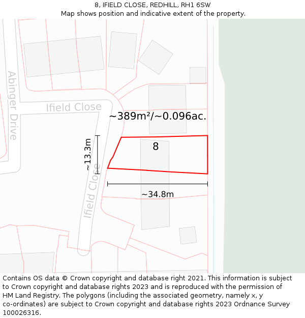 8, IFIELD CLOSE, REDHILL, RH1 6SW: Plot and title map