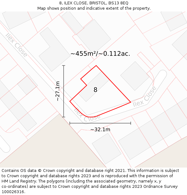 8, ILEX CLOSE, BRISTOL, BS13 8EQ: Plot and title map