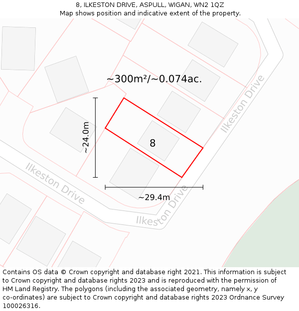 8, ILKESTON DRIVE, ASPULL, WIGAN, WN2 1QZ: Plot and title map