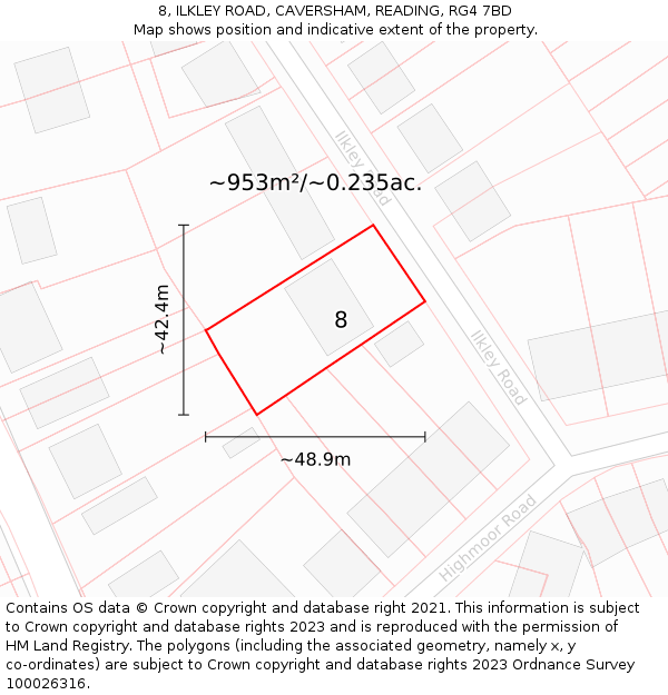 8, ILKLEY ROAD, CAVERSHAM, READING, RG4 7BD: Plot and title map