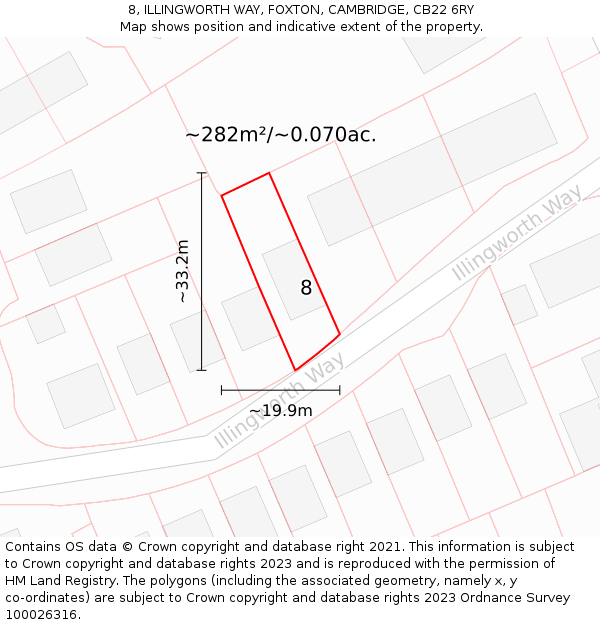 8, ILLINGWORTH WAY, FOXTON, CAMBRIDGE, CB22 6RY: Plot and title map