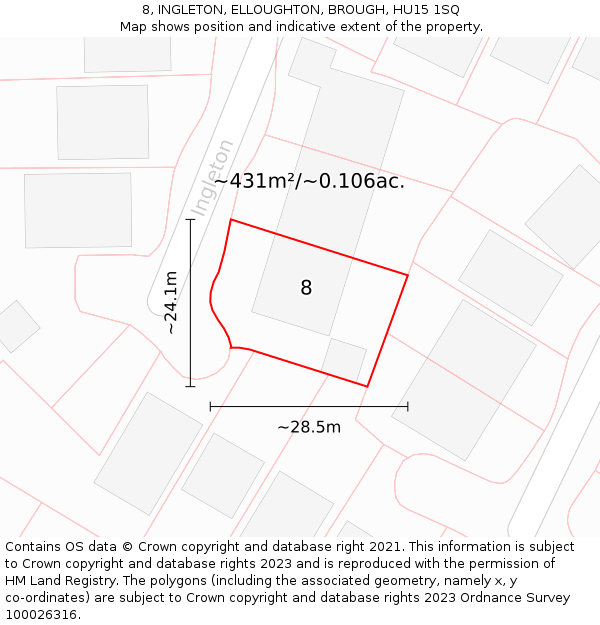 8, INGLETON, ELLOUGHTON, BROUGH, HU15 1SQ: Plot and title map