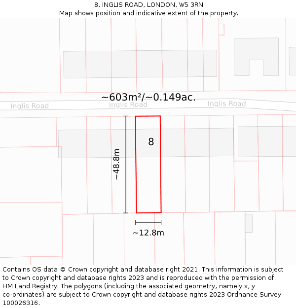8, INGLIS ROAD, LONDON, W5 3RN: Plot and title map