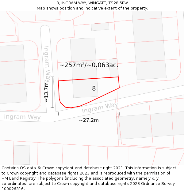 8, INGRAM WAY, WINGATE, TS28 5PW: Plot and title map