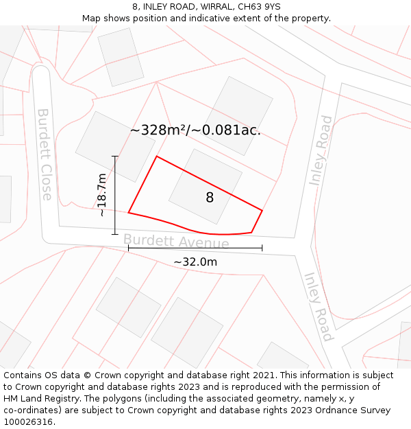 8, INLEY ROAD, WIRRAL, CH63 9YS: Plot and title map