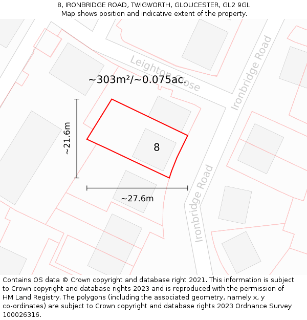 8, IRONBRIDGE ROAD, TWIGWORTH, GLOUCESTER, GL2 9GL: Plot and title map
