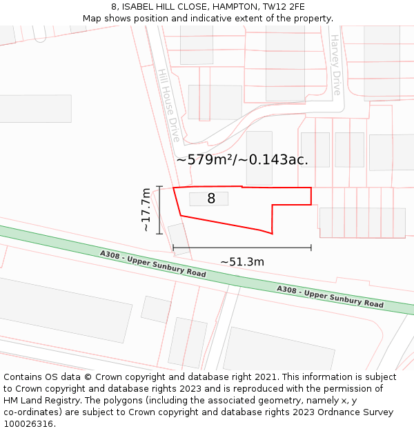 8, ISABEL HILL CLOSE, HAMPTON, TW12 2FE: Plot and title map