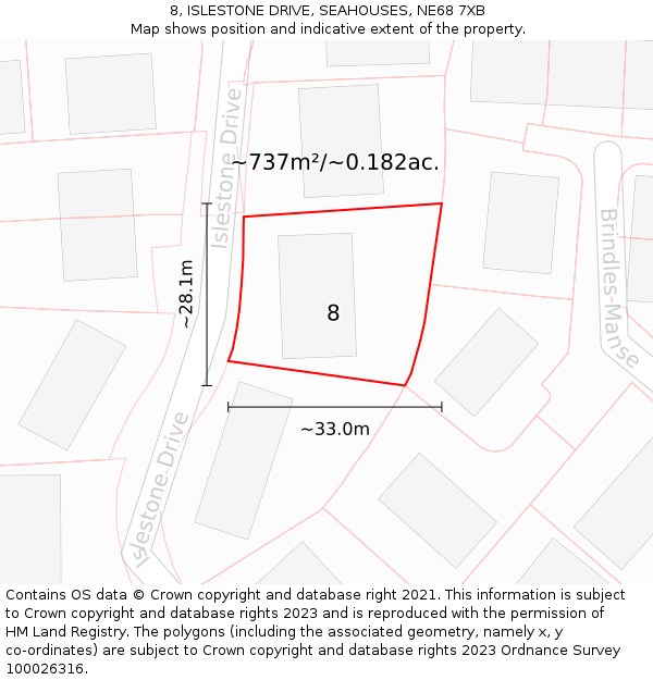 8, ISLESTONE DRIVE, SEAHOUSES, NE68 7XB: Plot and title map