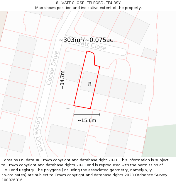 8, IVATT CLOSE, TELFORD, TF4 3SY: Plot and title map