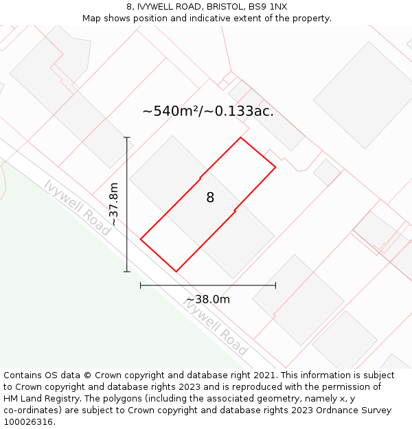 8, IVYWELL ROAD, BRISTOL, BS9 1NX: Plot and title map