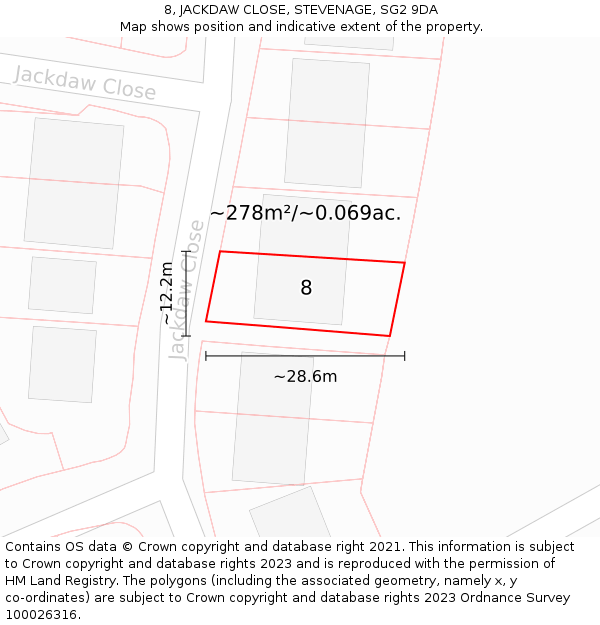 8, JACKDAW CLOSE, STEVENAGE, SG2 9DA: Plot and title map