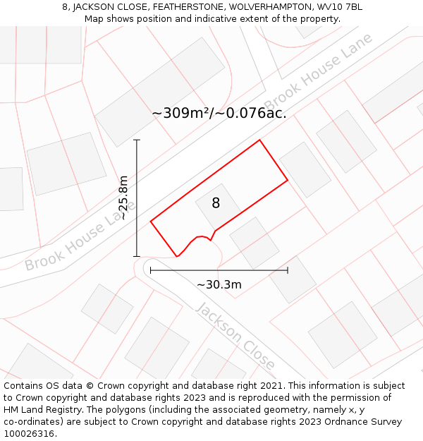 8, JACKSON CLOSE, FEATHERSTONE, WOLVERHAMPTON, WV10 7BL: Plot and title map