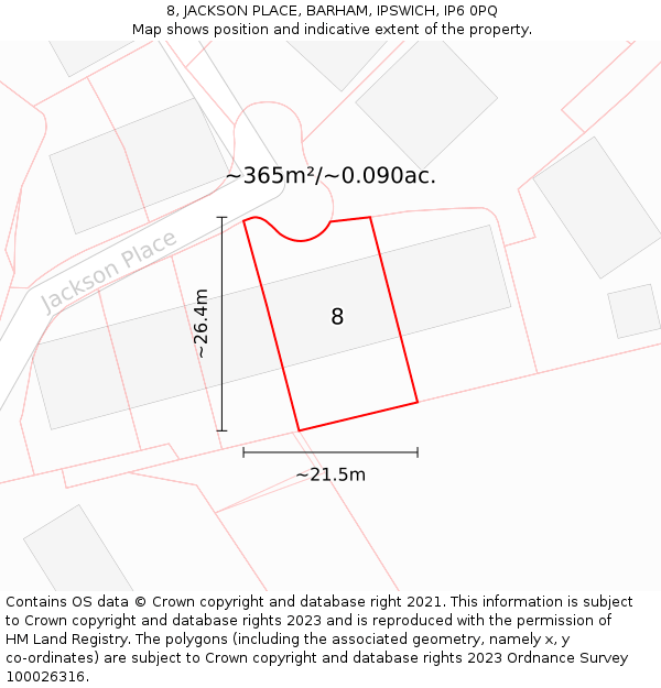 8, JACKSON PLACE, BARHAM, IPSWICH, IP6 0PQ: Plot and title map