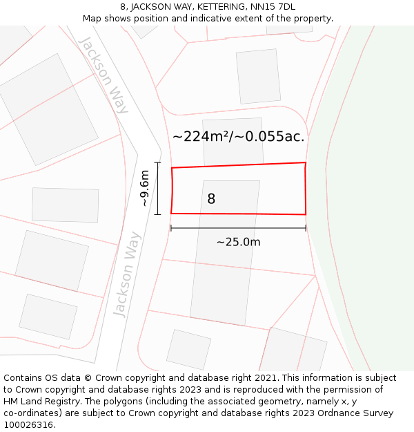 8, JACKSON WAY, KETTERING, NN15 7DL: Plot and title map