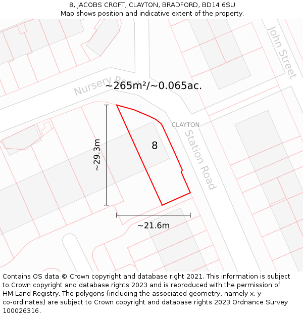 8, JACOBS CROFT, CLAYTON, BRADFORD, BD14 6SU: Plot and title map