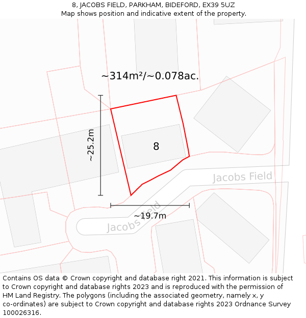 8, JACOBS FIELD, PARKHAM, BIDEFORD, EX39 5UZ: Plot and title map