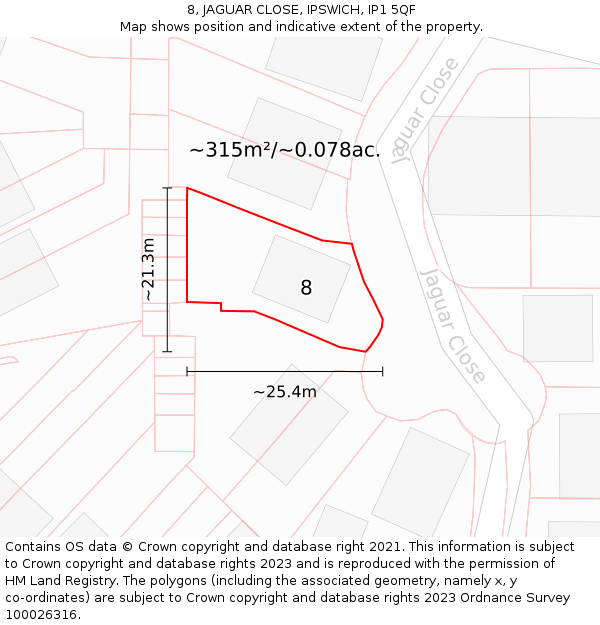 8, JAGUAR CLOSE, IPSWICH, IP1 5QF: Plot and title map
