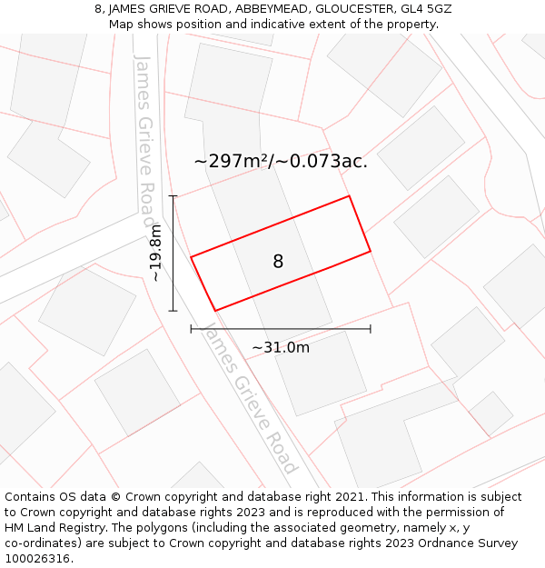 8, JAMES GRIEVE ROAD, ABBEYMEAD, GLOUCESTER, GL4 5GZ: Plot and title map