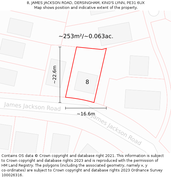8, JAMES JACKSON ROAD, DERSINGHAM, KING'S LYNN, PE31 6UX: Plot and title map