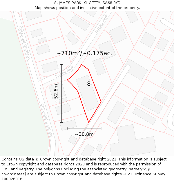 8, JAMES PARK, KILGETTY, SA68 0YD: Plot and title map