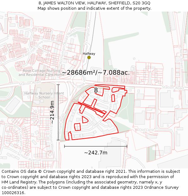 8, JAMES WALTON VIEW, HALFWAY, SHEFFIELD, S20 3GQ: Plot and title map