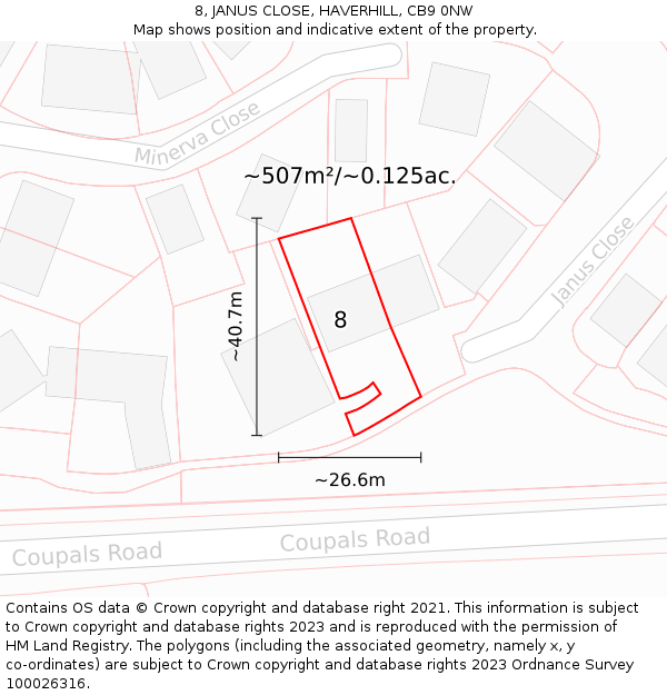 8, JANUS CLOSE, HAVERHILL, CB9 0NW: Plot and title map